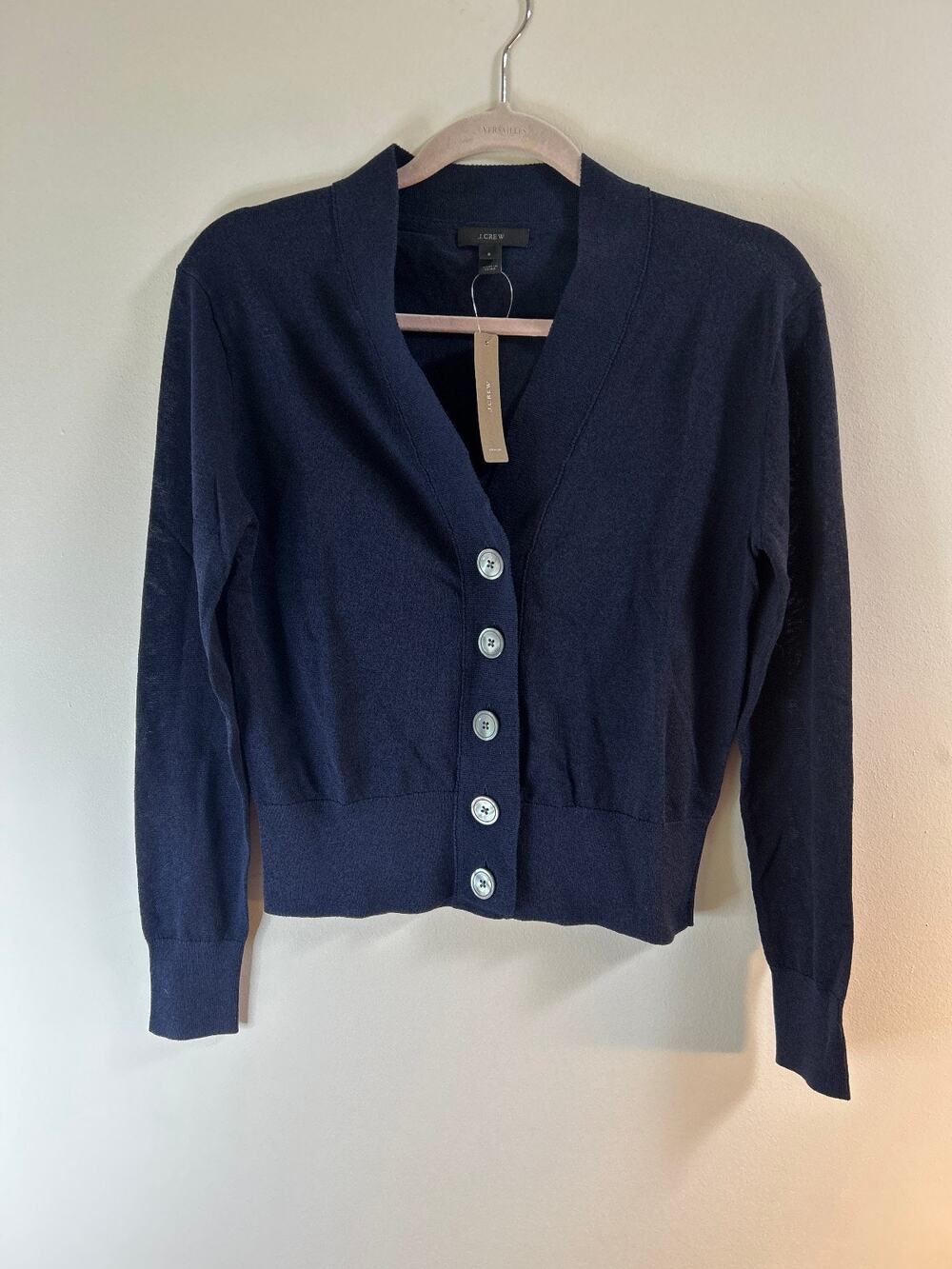 J.Crew Womens Button Front Cardigan Sweater Navy Blue V Neck Small NWT